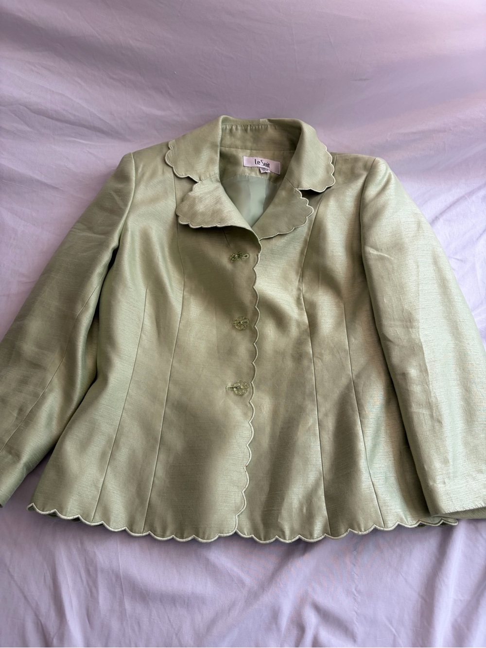 Le Suit Light Sage Scalloped-Trim Women's Blazer